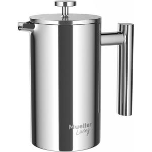 imageMuellerLiving French Press Coffee Maker 34oz Stainless Steel French Press Coffee 4 Filter Heat Resistant Double Insulated RustFree Food Grade Dishwasher Safe Coffee Pot20 Oz