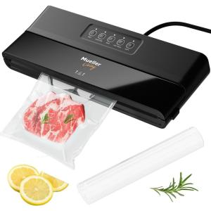 imageMuellerLiving Vacuum Sealer Machine Compact Vacuum Sealer Kit with BagsRoll LED Light Indicators Preserve Marinate Sous Vide Black